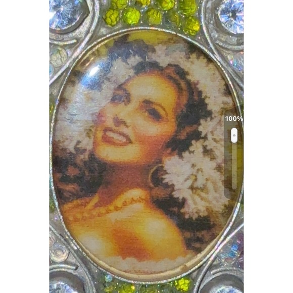 Rare‎ Vintage Rhinestone Crystal Jeweled Belt Buckle Portrait Mexican Religious main image 4